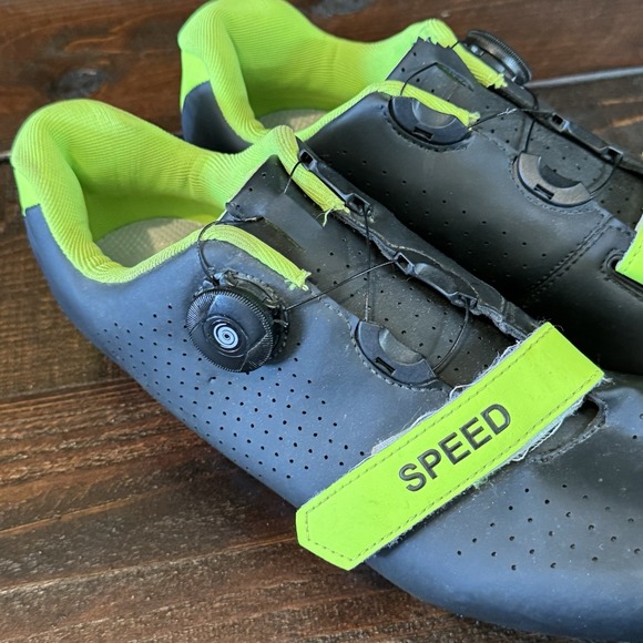 SPEED‎ Microtex Cycling Bike Bicycle Shoes Black Green 3 Bolt Size EU 43 Unisex - Picture 2 of 13
